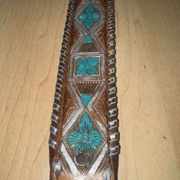 Western Belt Cowboy Rodeo Leather Hand Tooled Removable Colorado Buckle - Picture 4 of 13